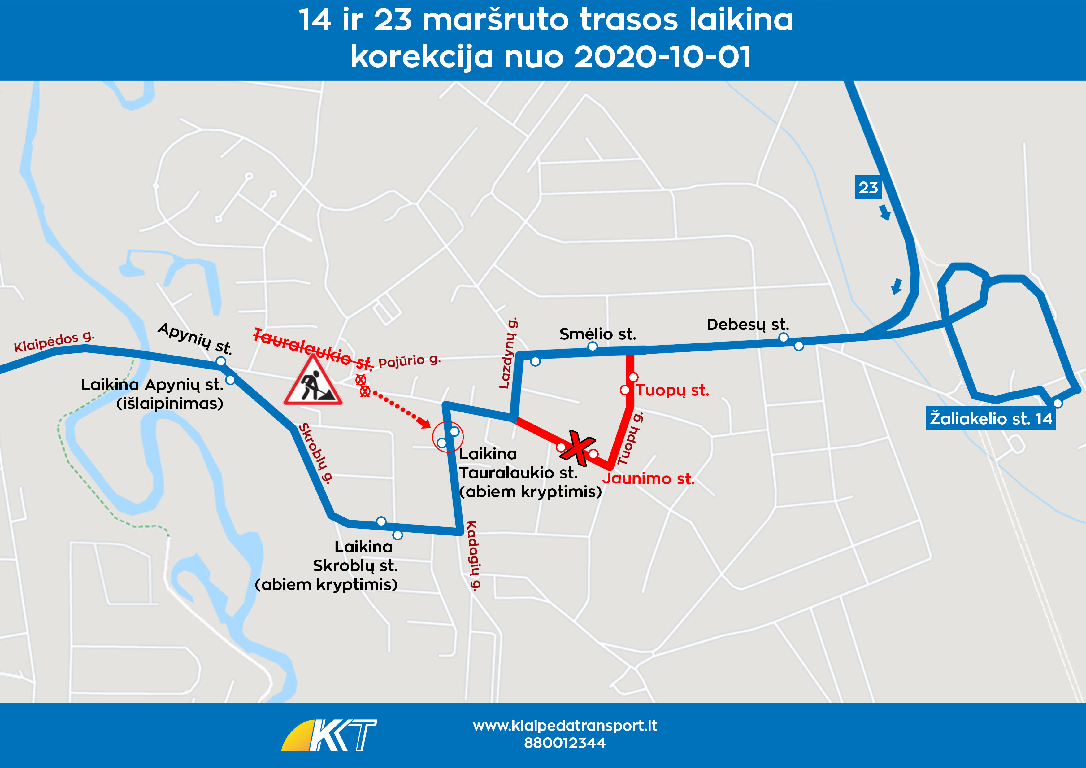 14 ir 23 maršrutų trasos korekcija Tauralaukyje nuo 2020-10-01